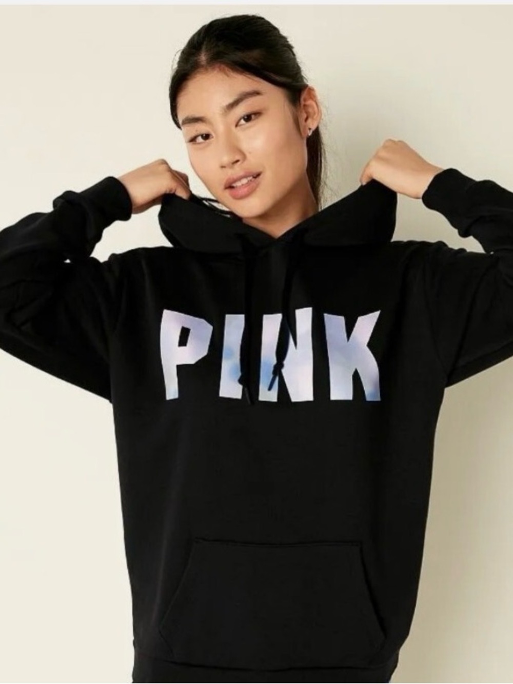 PINK Victoria's Secret Black & White Hoodie with Pockets- Women’s Size Medium